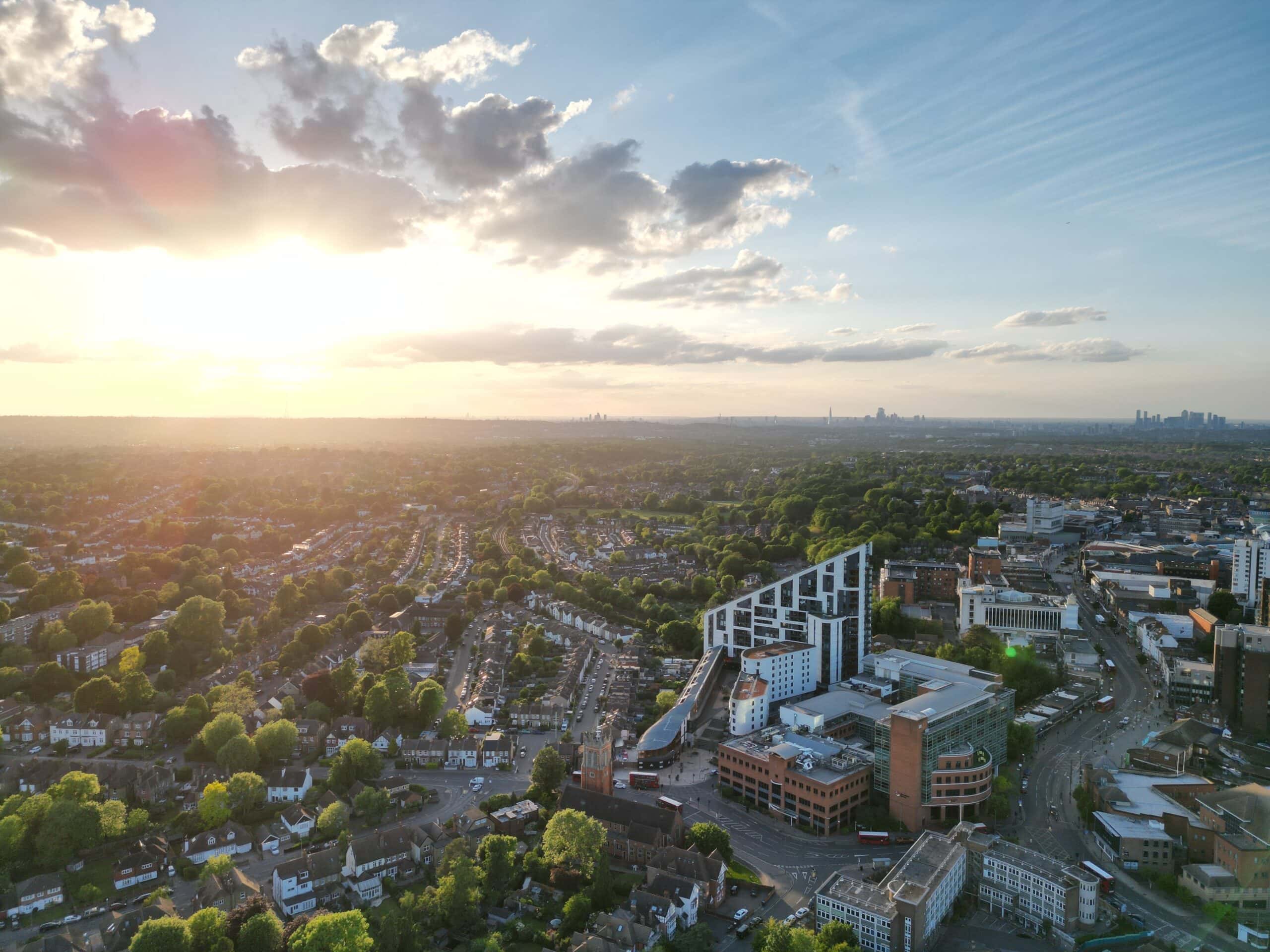 Aerial drone view of Bromley, London